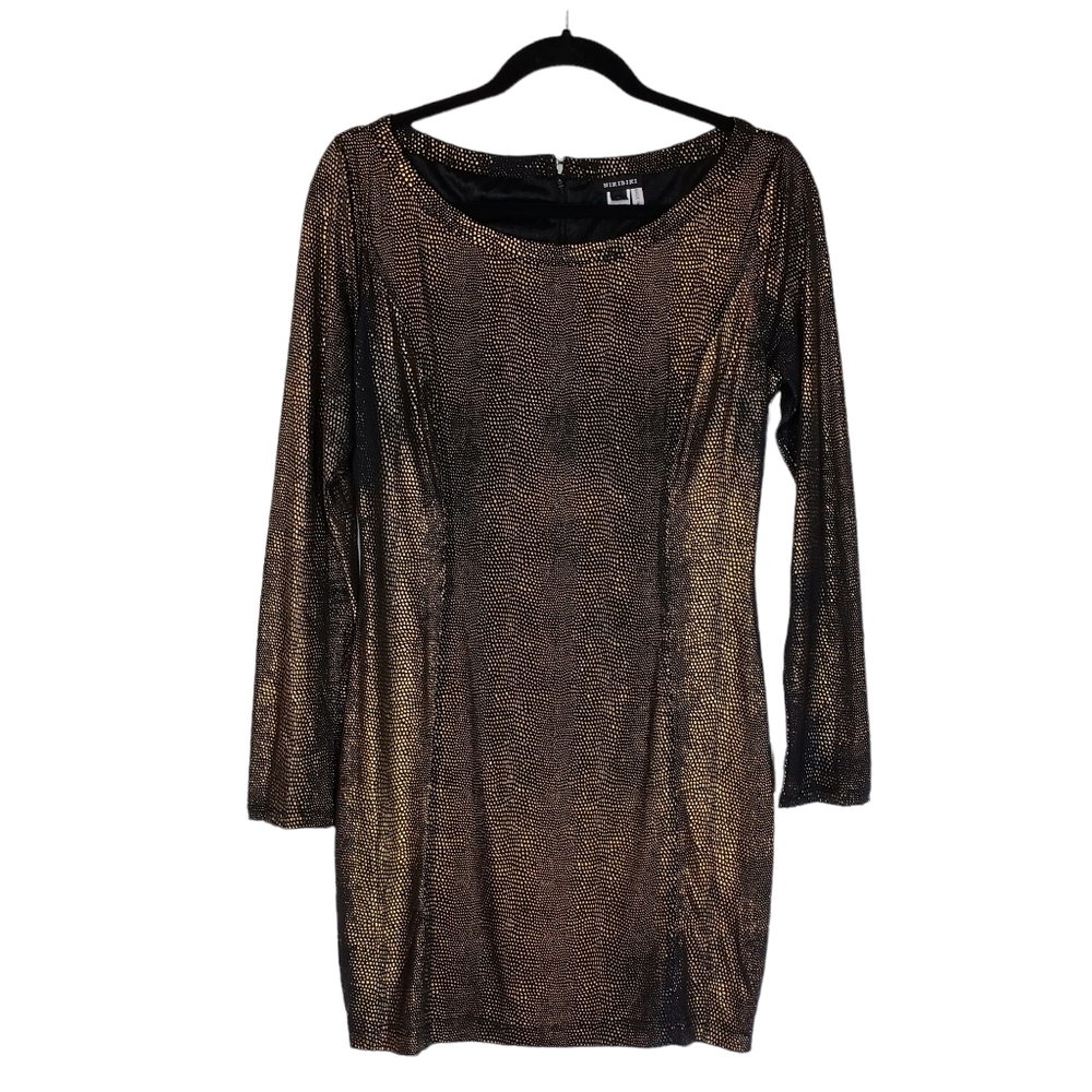 NIKI BIKI Gold Studded Metallic Dot Print Long Sleeve Black Bodycon Dress Large
